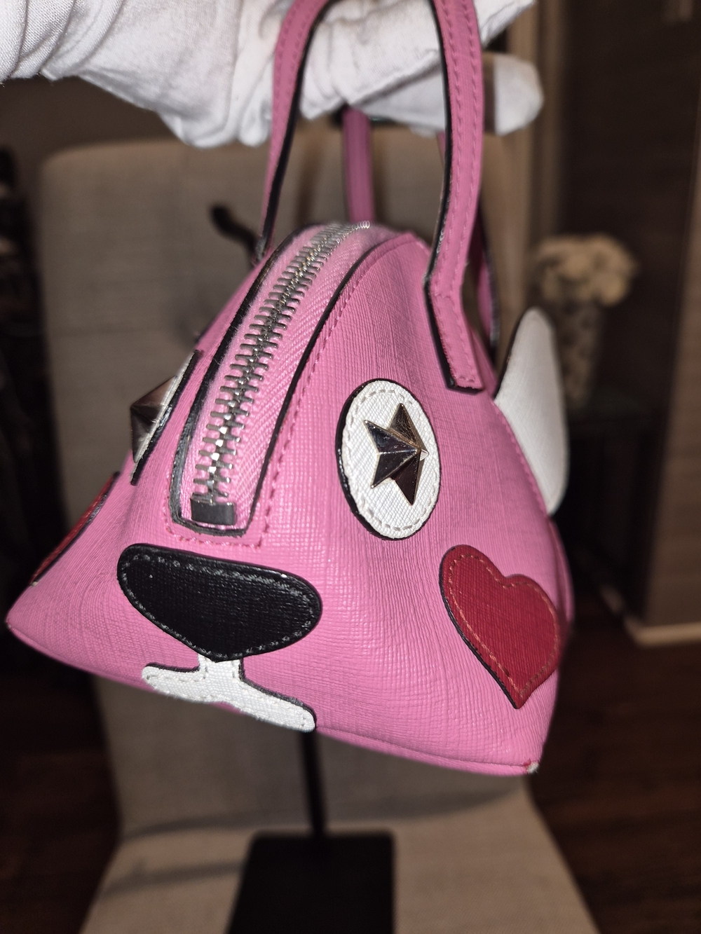 Gucci Kids GG Supreme Zoo Line Pink Leather Rabbit Face Pyramid Top Handle Bag - Picture 5 of 16